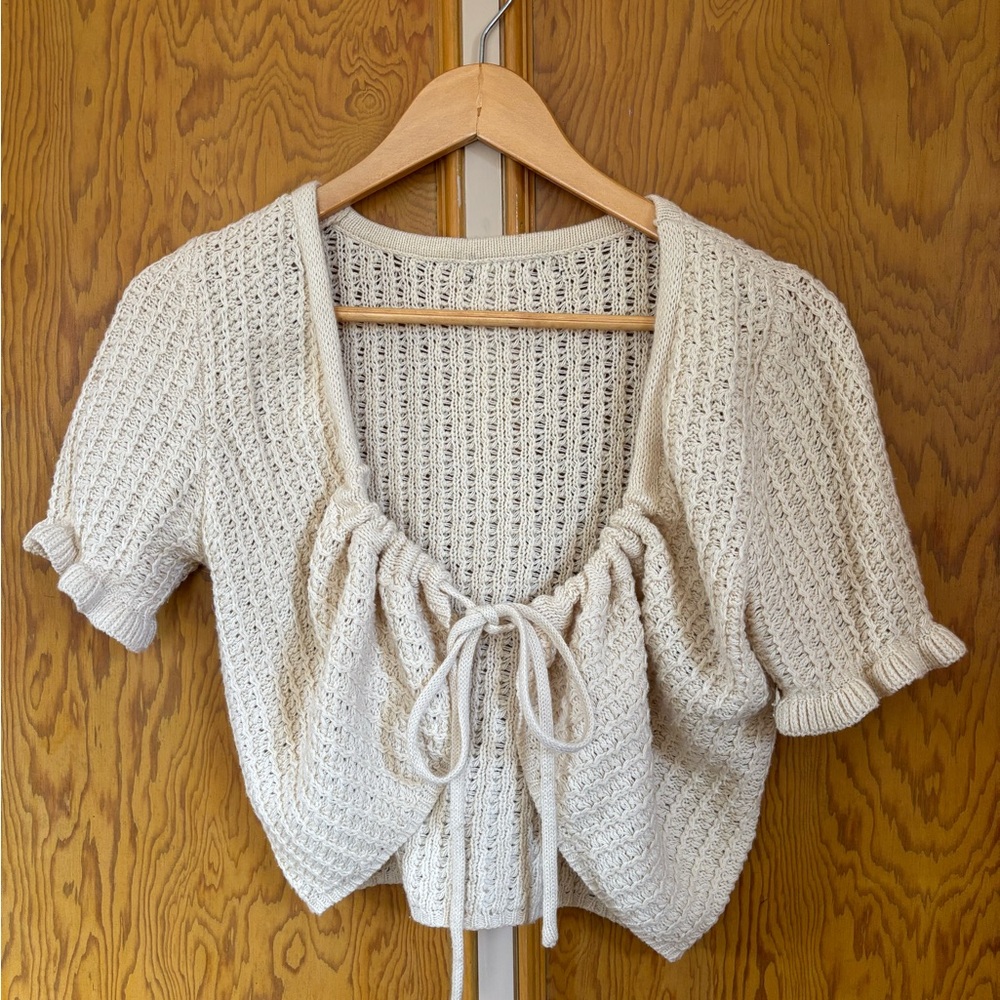Cream Knit Short Sleeve Cardigan